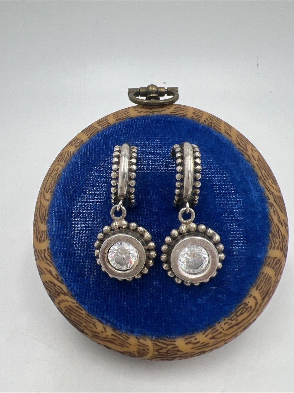 Sterling Silver 925 CZ Drop Earrings Round Halo Pebble Dot Heavy Solid Dangle
